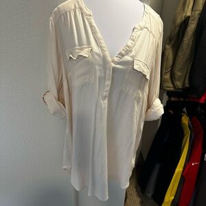 Torrid Cream Blouse with Roll-Up Sleeves
